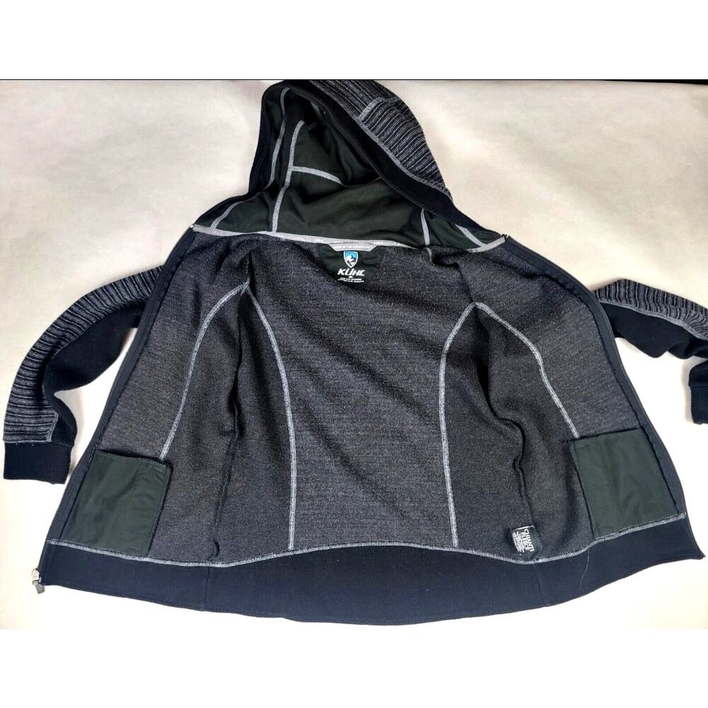 KUHL Chianti Wool Blend Fleece Jacket XS Hooded Hiking Outdoor Black Gray - Picture 7 of 9